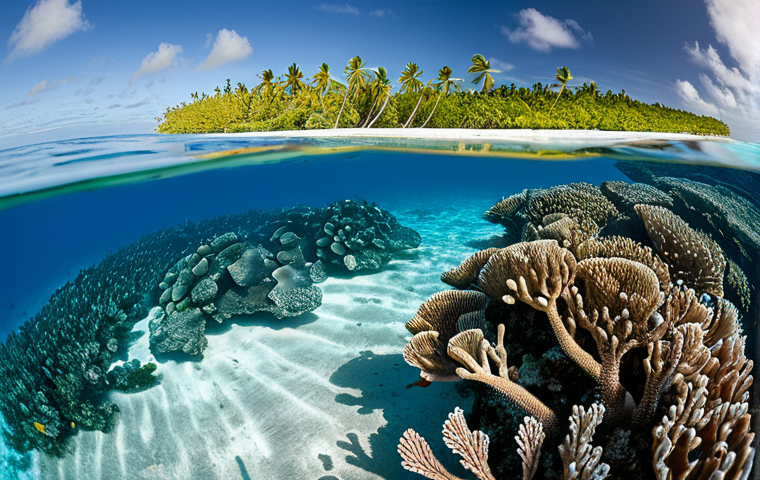 투발루의 해양 생태계 보호 노력 - **Image Prompt 1: The Fragile Heart of Tuvalu**
A breathtaking, panoramic photo-realistic scene ...