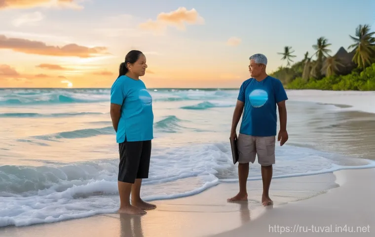 투발루에서의 은행과 금융 서비스 - **"Financial Milestone in Paradise"**: A vibrant, sun-drenched scene in Funafuti, Tuvalu, capturing ...