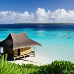 Home 22 투발루 전통 가옥과 숙박 옵션 - **Prompt:** A vibrant and serene scene showcasing a traditional Tuvaluan *fale* (a local open-sided,...