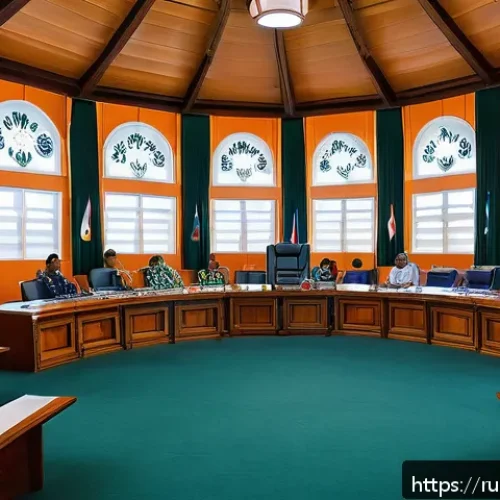 Home 31 투발루의 법률과 규제 - A detailed illustration of the Tuvalu Parliament House during a legislative session: 15 elected memb...